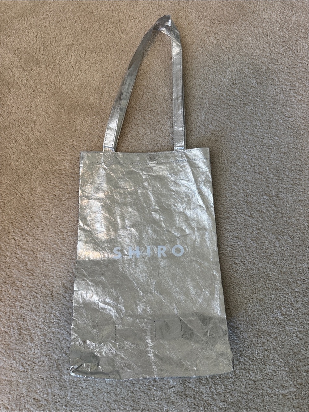 Silver Metallic Tote Bag with Long Straps